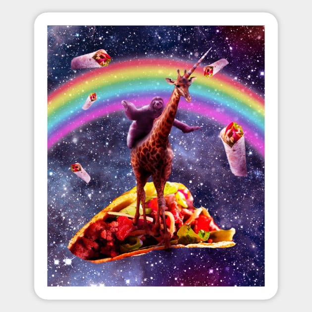 Space Sloth Riding Giraffe Unicorn - Taco & Burrito Sticker by Random Galaxy